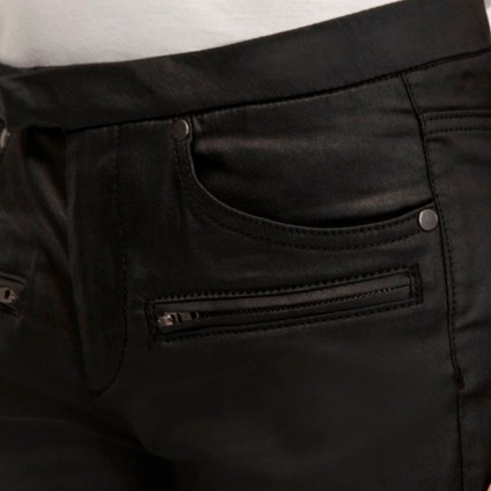 FCUK The ReboundSkinny Leather Look Moto Jeans Zip - Picture 3 of 8